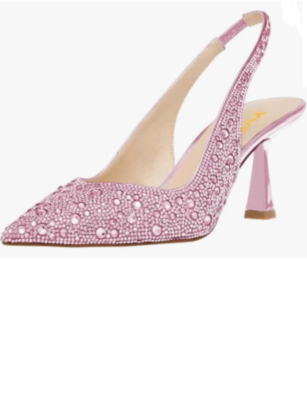 XYD Pink Sparkly Rhinestones Slingback Sandals Pointy Toe Pull On High Heel Pump